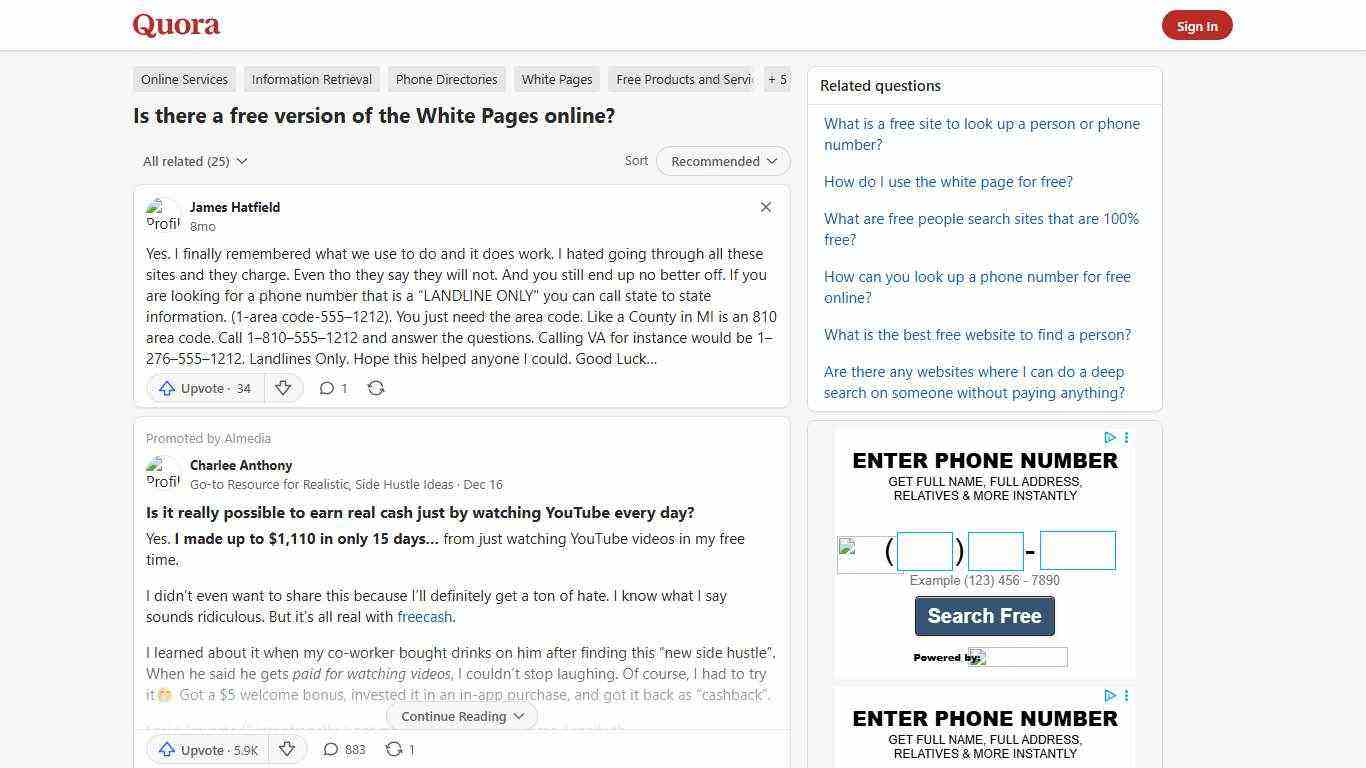 Is there a free version of the White Pages online? - Quora